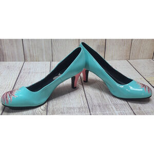 T.U.K. Peacock Feather High Heel Shoes Women's US Size 11 Pink‎ Blue Black 2013